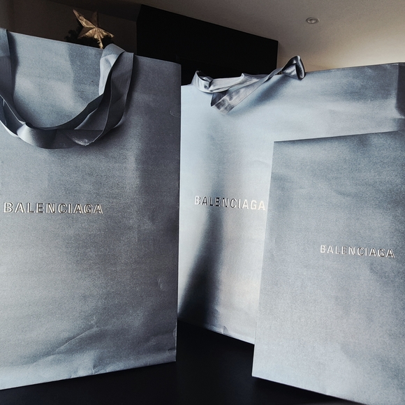 Balenciaga  Luxury Holiday Edition Gray Bluish Shemery  Shopping Bags Set Of 3 - Picture 5 of 8